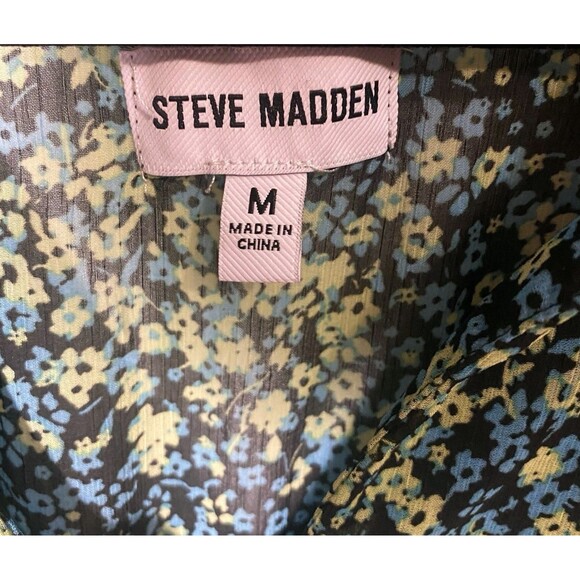 Steve Madden Dress Size Medium Green Black Blue Tiered Floral Midi Wedding Party - Picture 4 of 8
